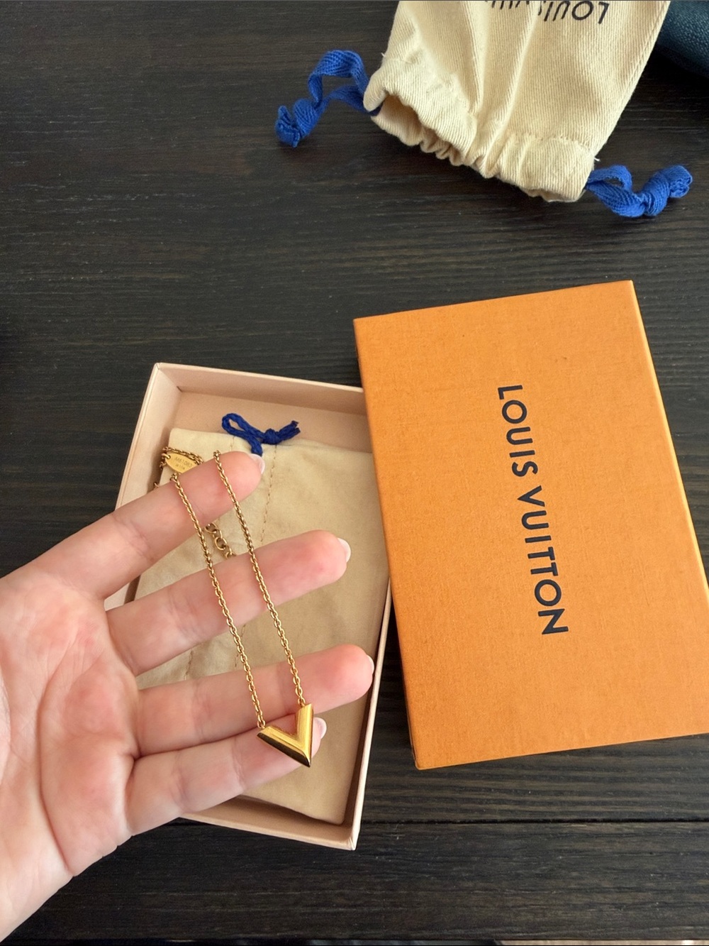 Louis Vuitton Gold V Chevron Pendant Necklace